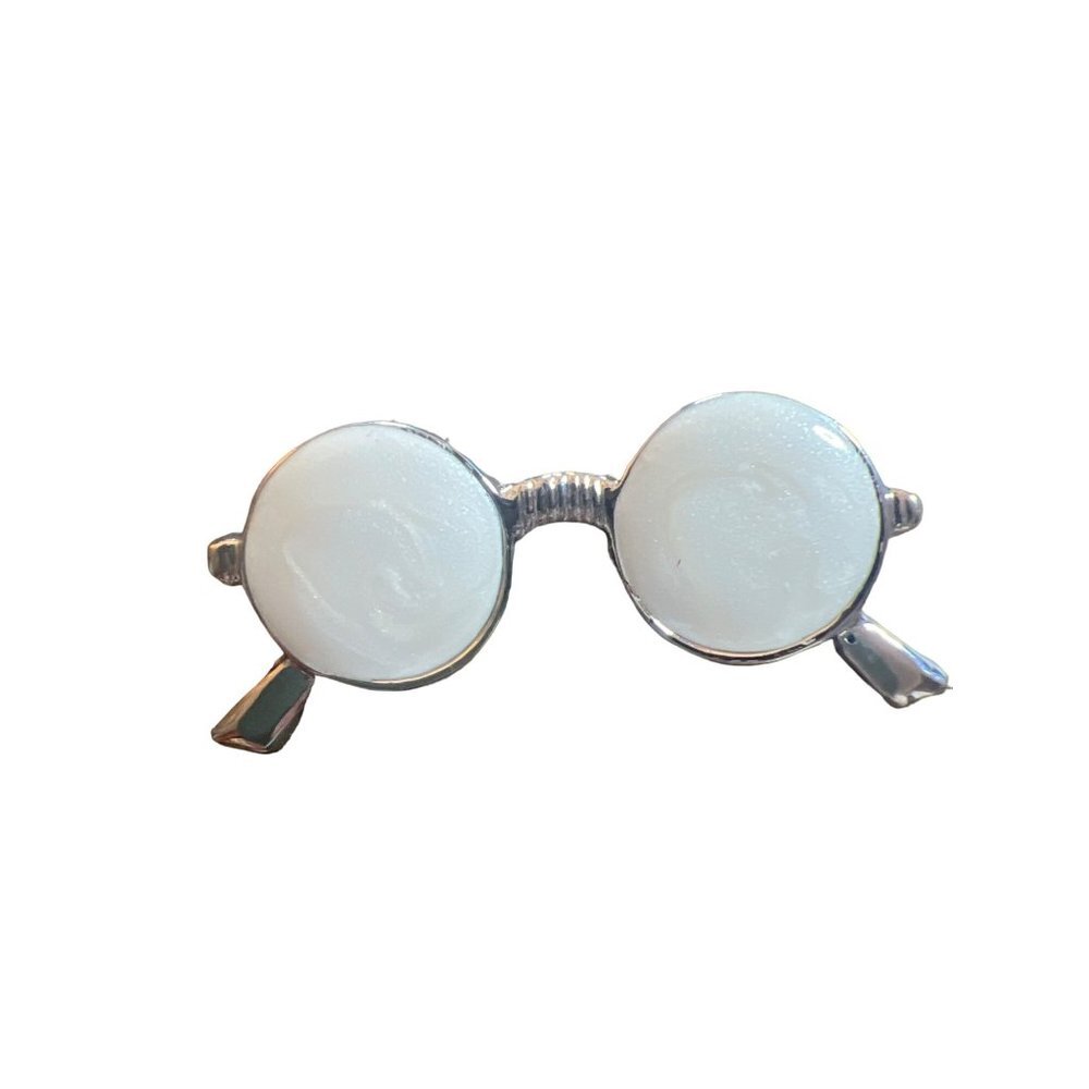 Cute Silver Tone Pin White Ceramic Eyeglass Shape